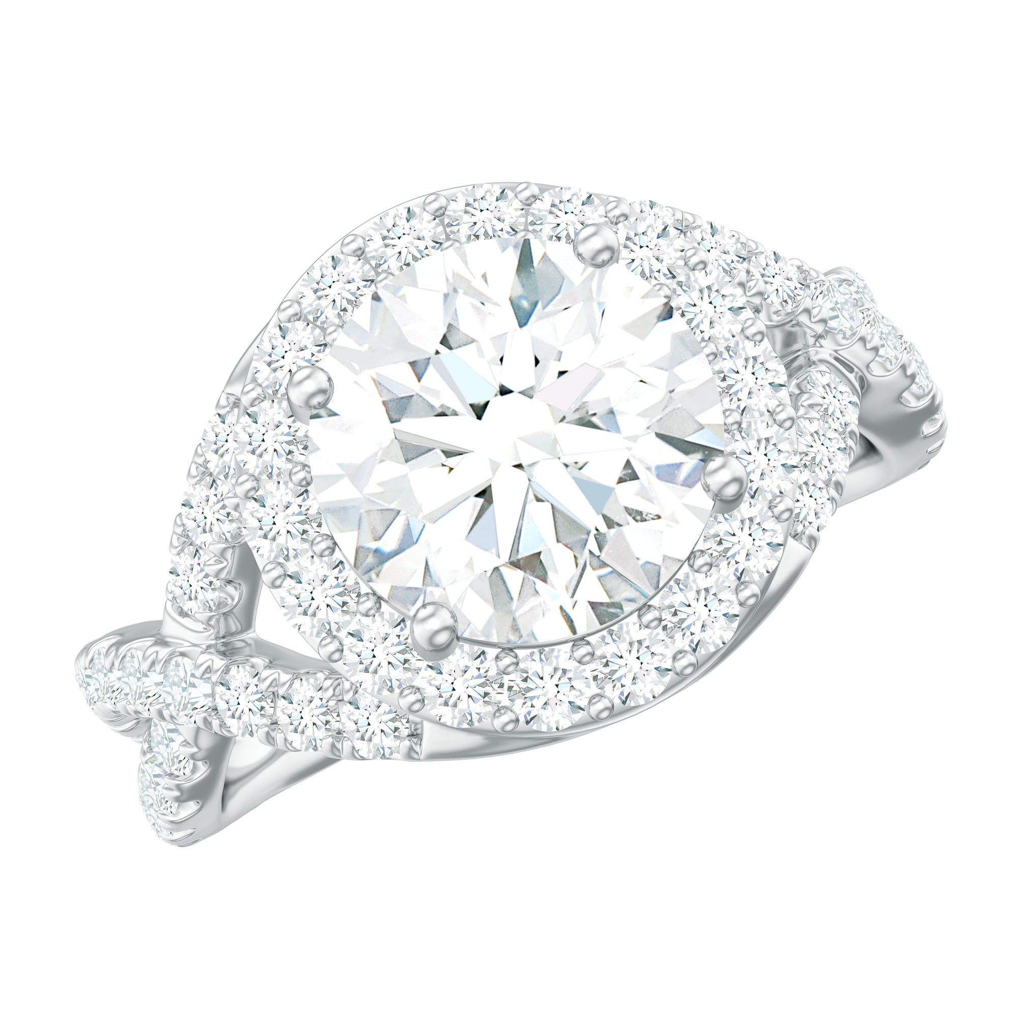 Round Shape Zircon Crossover Engagement Ring in Gold