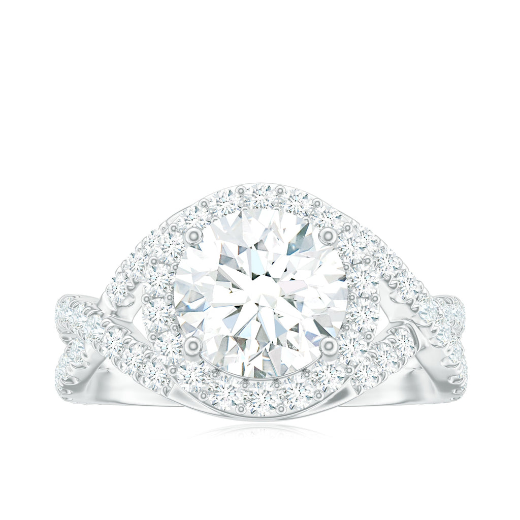 Round Shape Zircon Crossover Engagement Ring in Gold