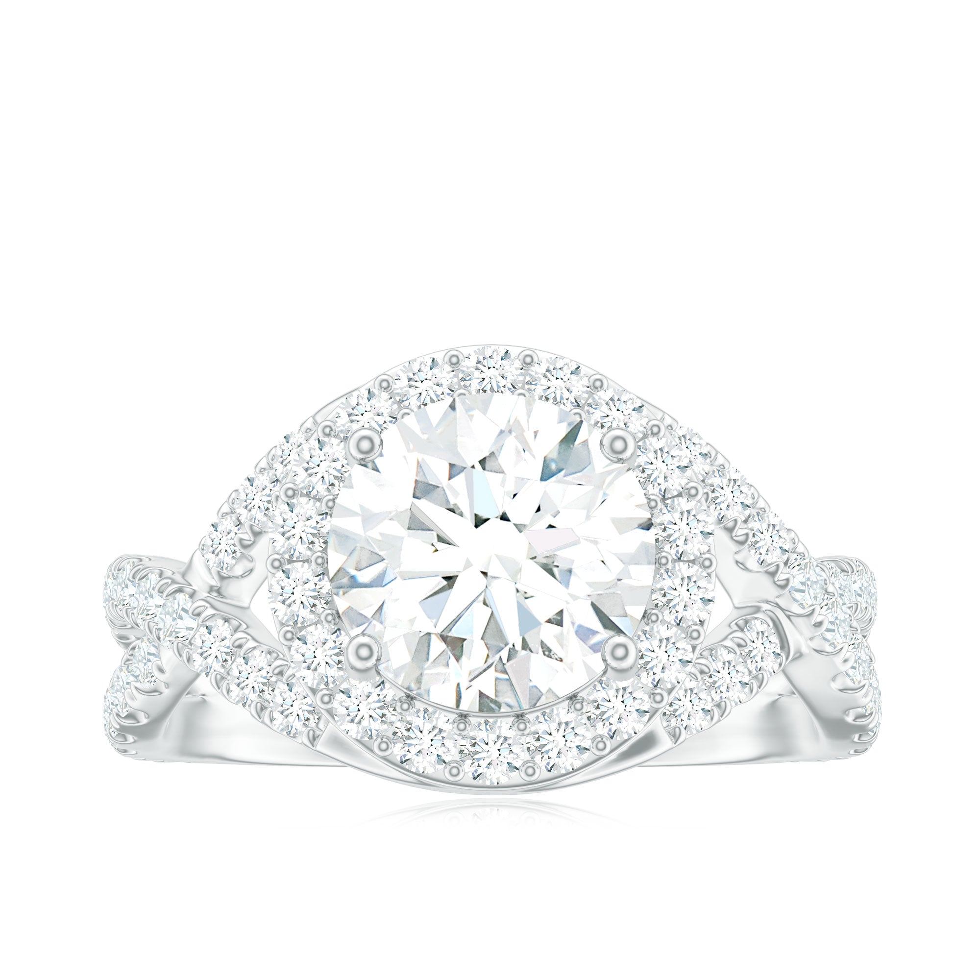 Round Shape Zircon Crossover Engagement Ring in Gold