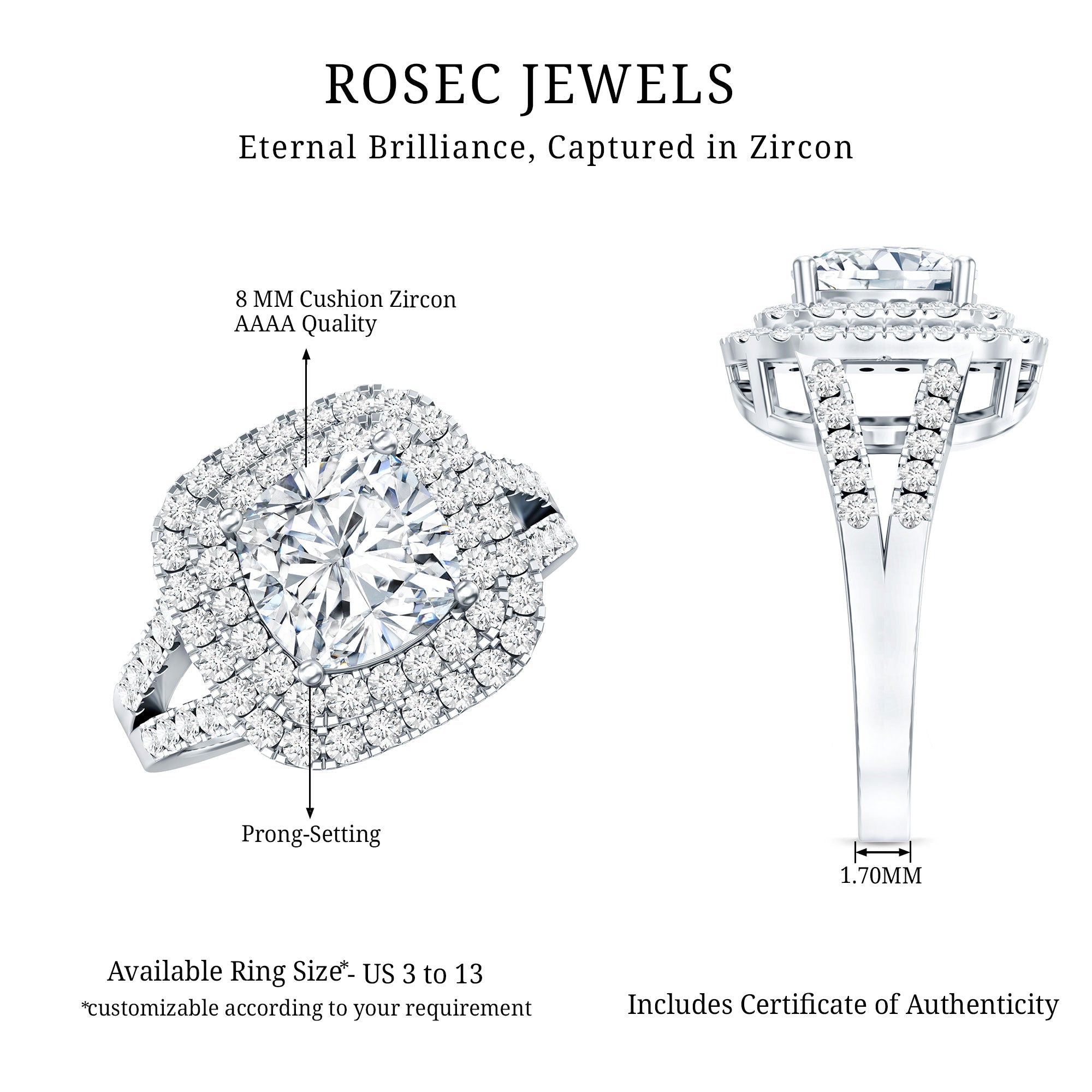 Vintage Style Cubic Zirconia Double Halo Engagement Ring with Split Shank