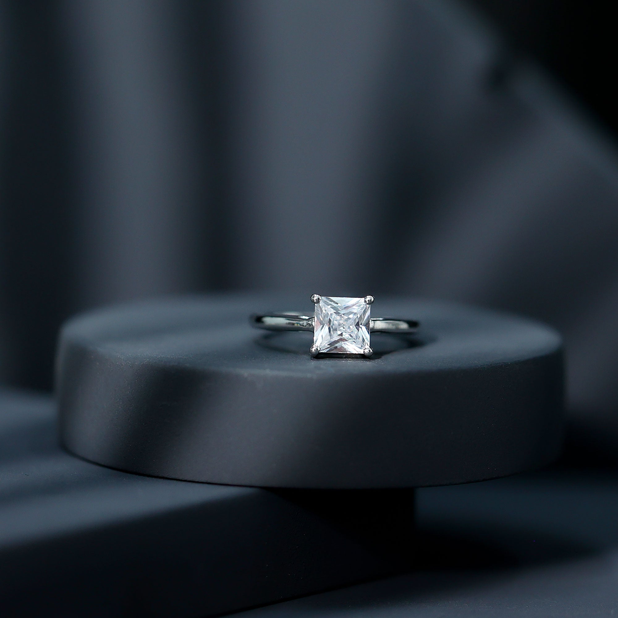 Princess Cut Zircon Solitaire Ring in Prong Setting