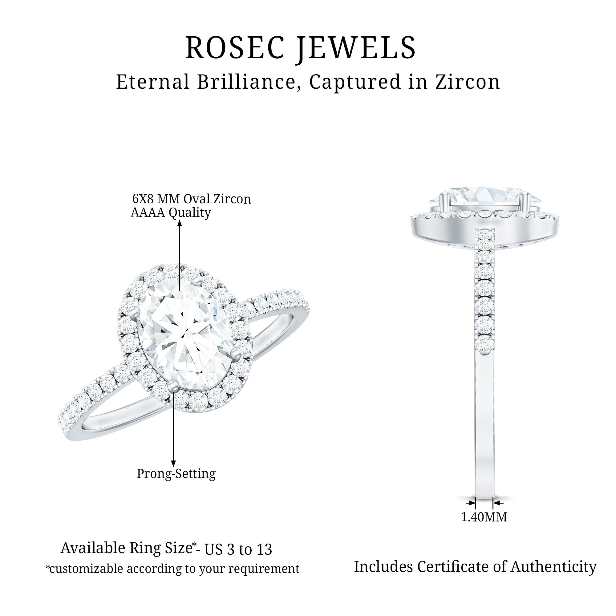 Oval Zircon Halo Engagement Ring