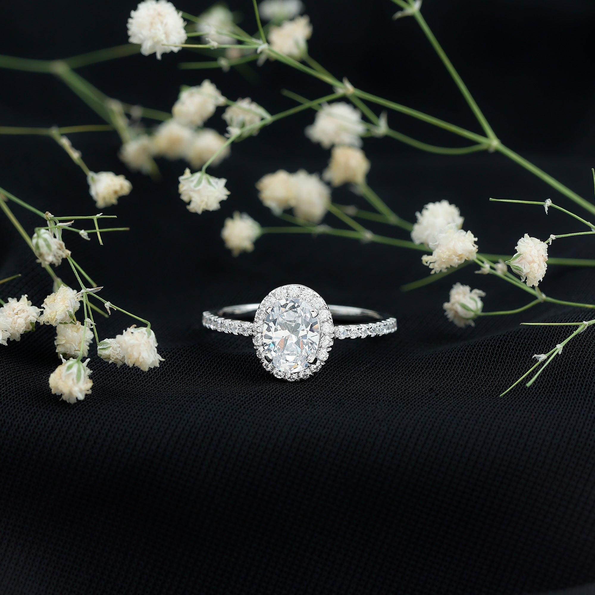 Oval Zircon Halo Engagement Ring