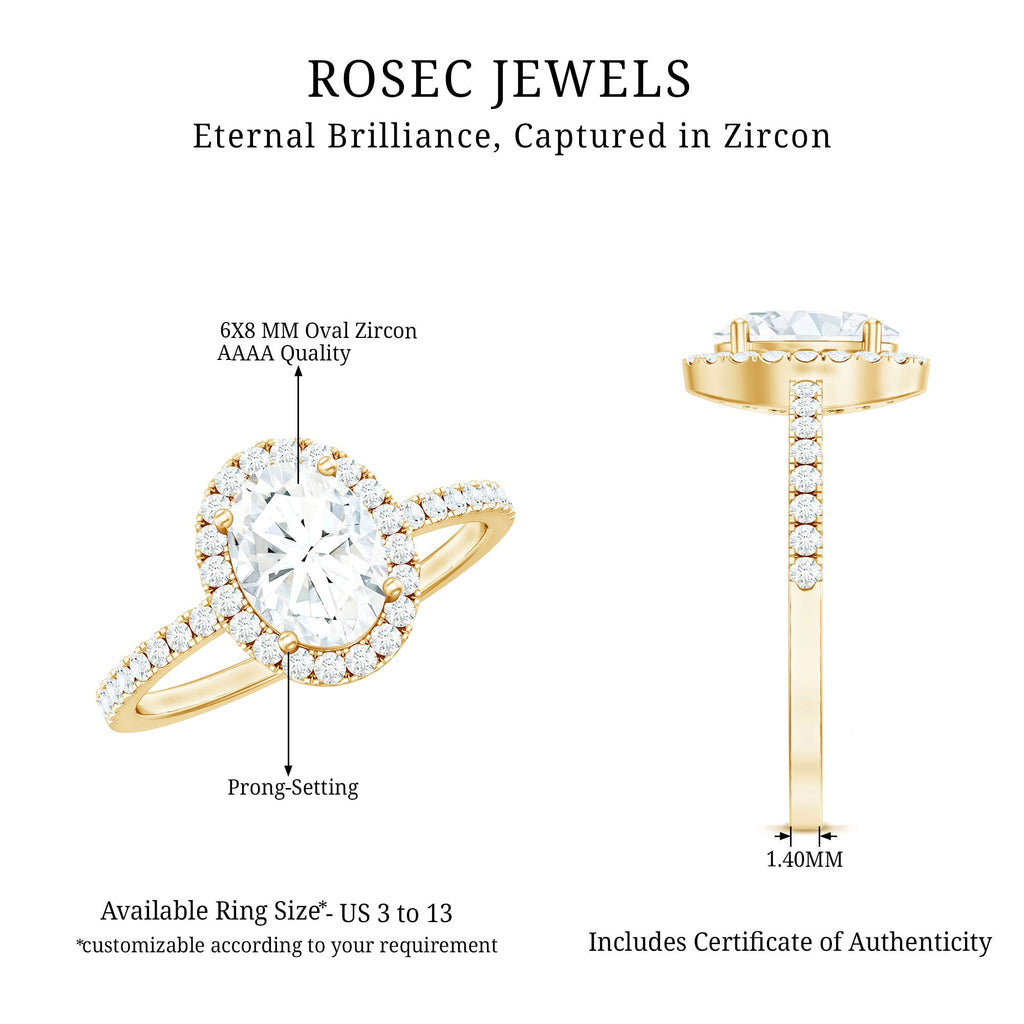 Oval Zircon Halo Engagement Ring