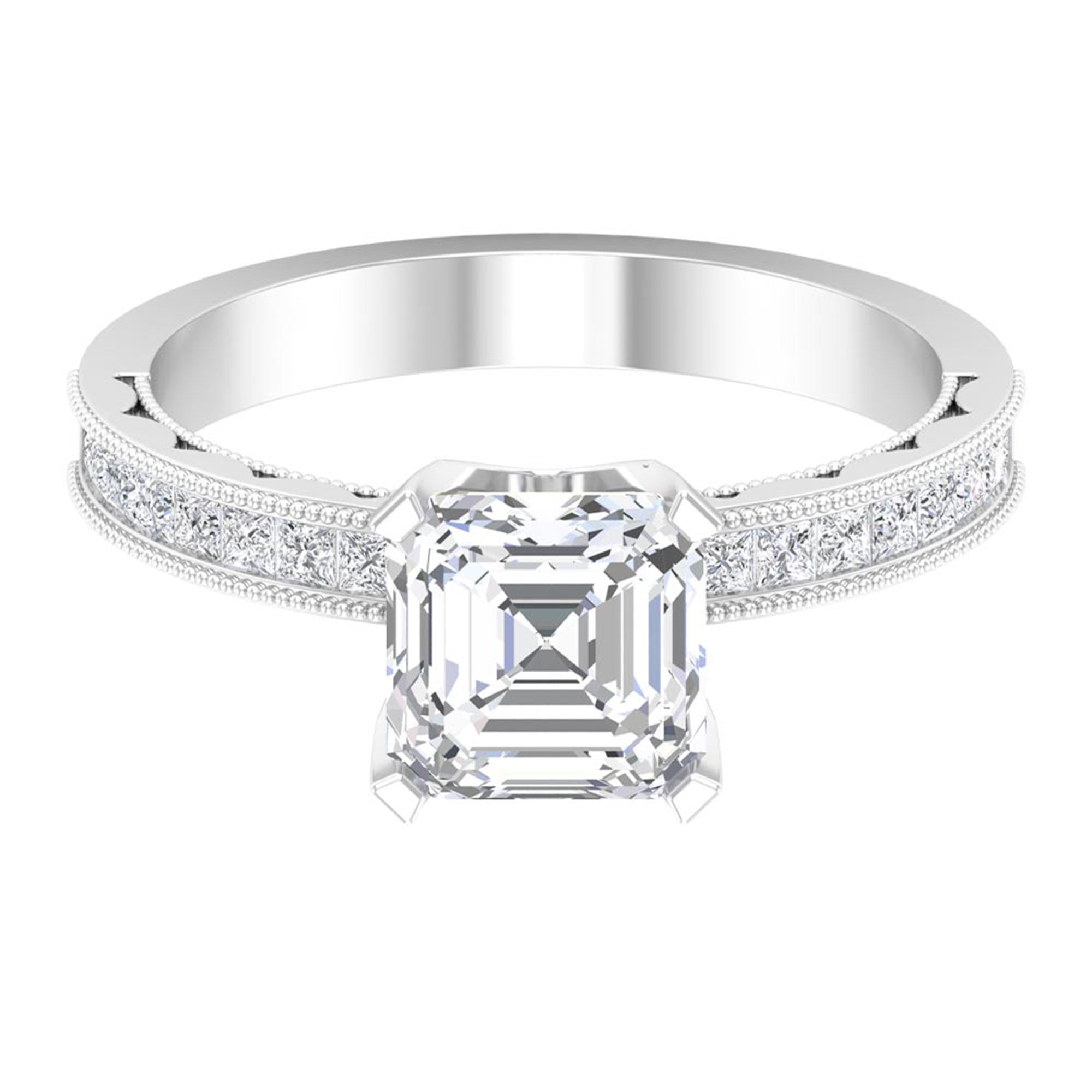 Asscher Cut Zircon Solitaire Engagement Ring
