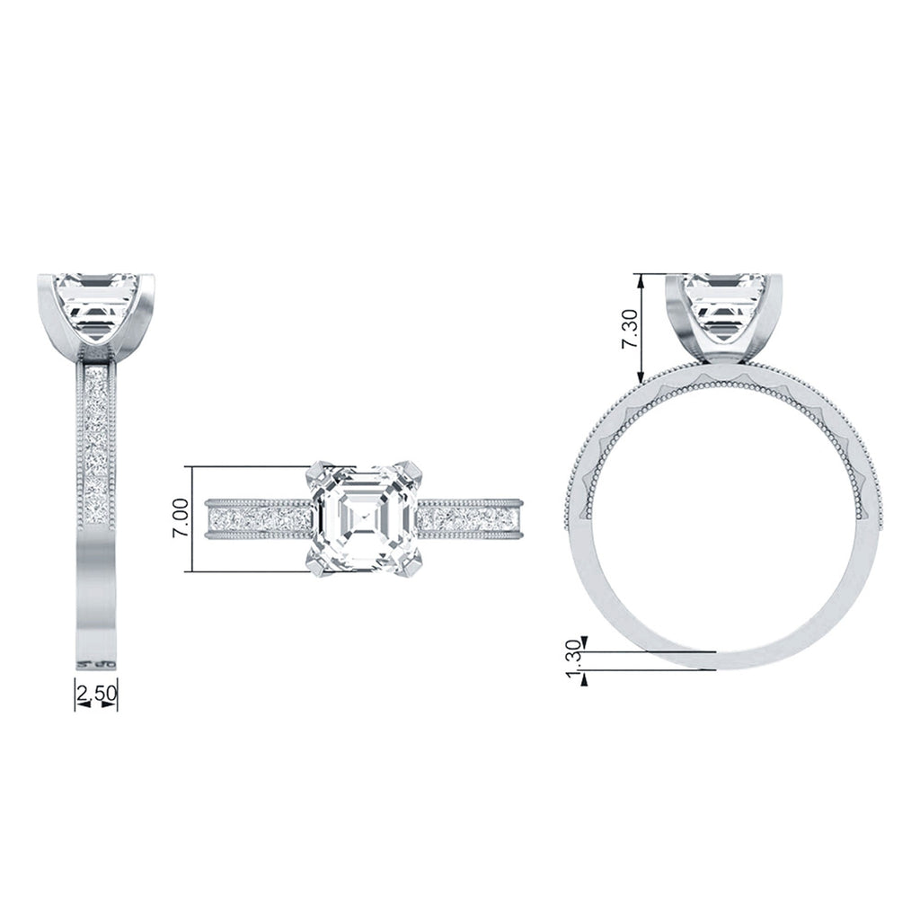 Asscher Cut Zircon Solitaire Engagement Ring