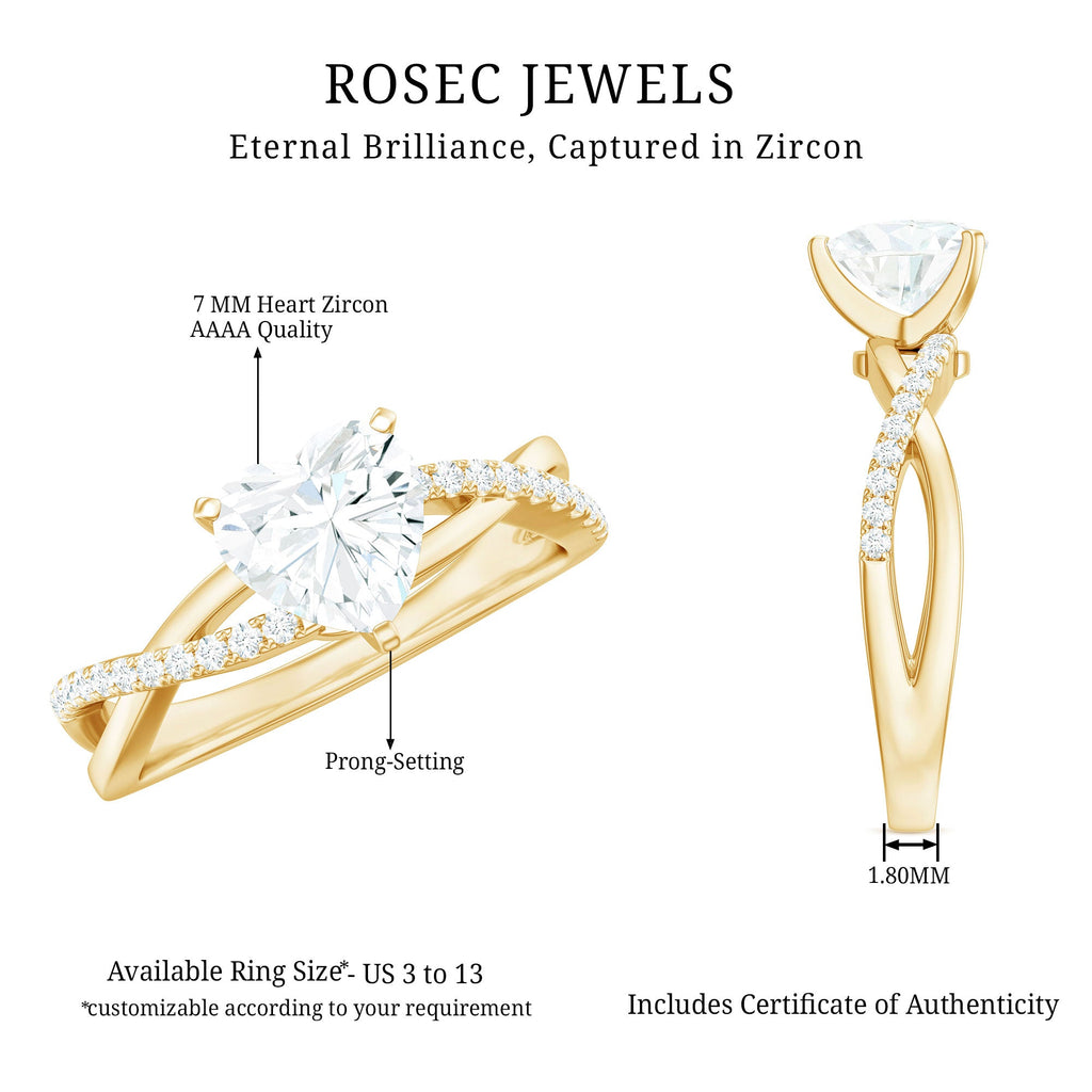 Zircon Crossover Solitaire Engagement Ring