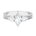 Certified Zircon Three Stone Engraved Band Ring