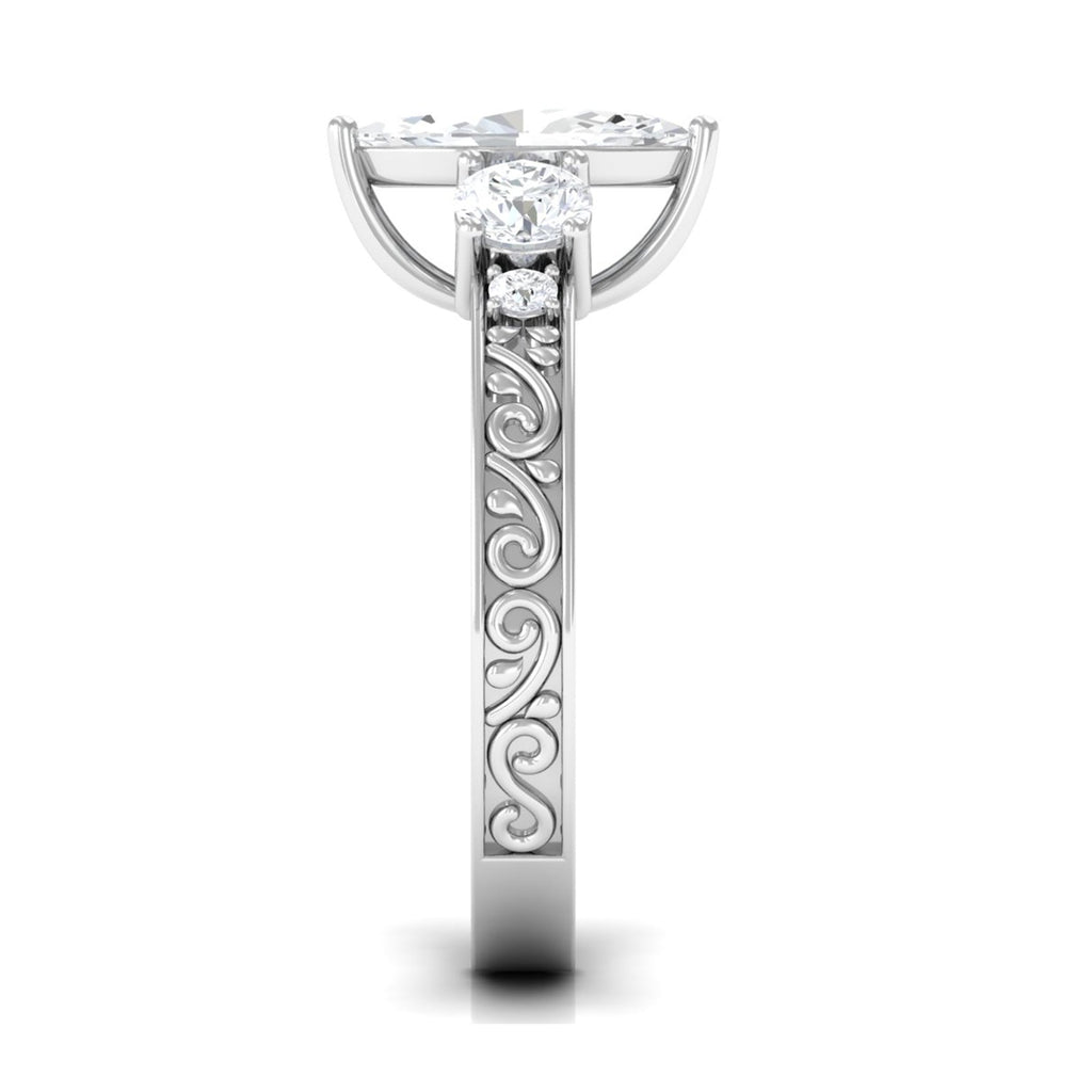 Certified Zircon Three Stone Engraved Band Ring