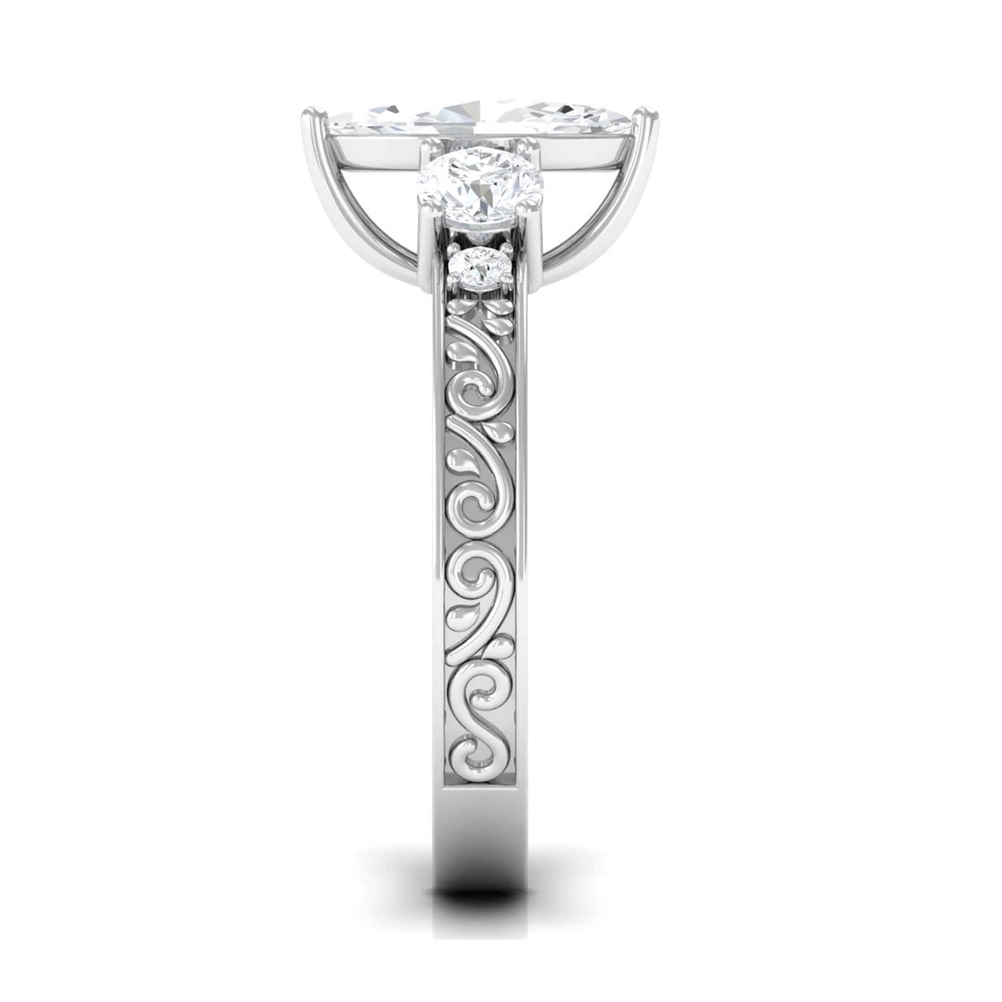 Certified Zircon Three Stone Engraved Band Ring