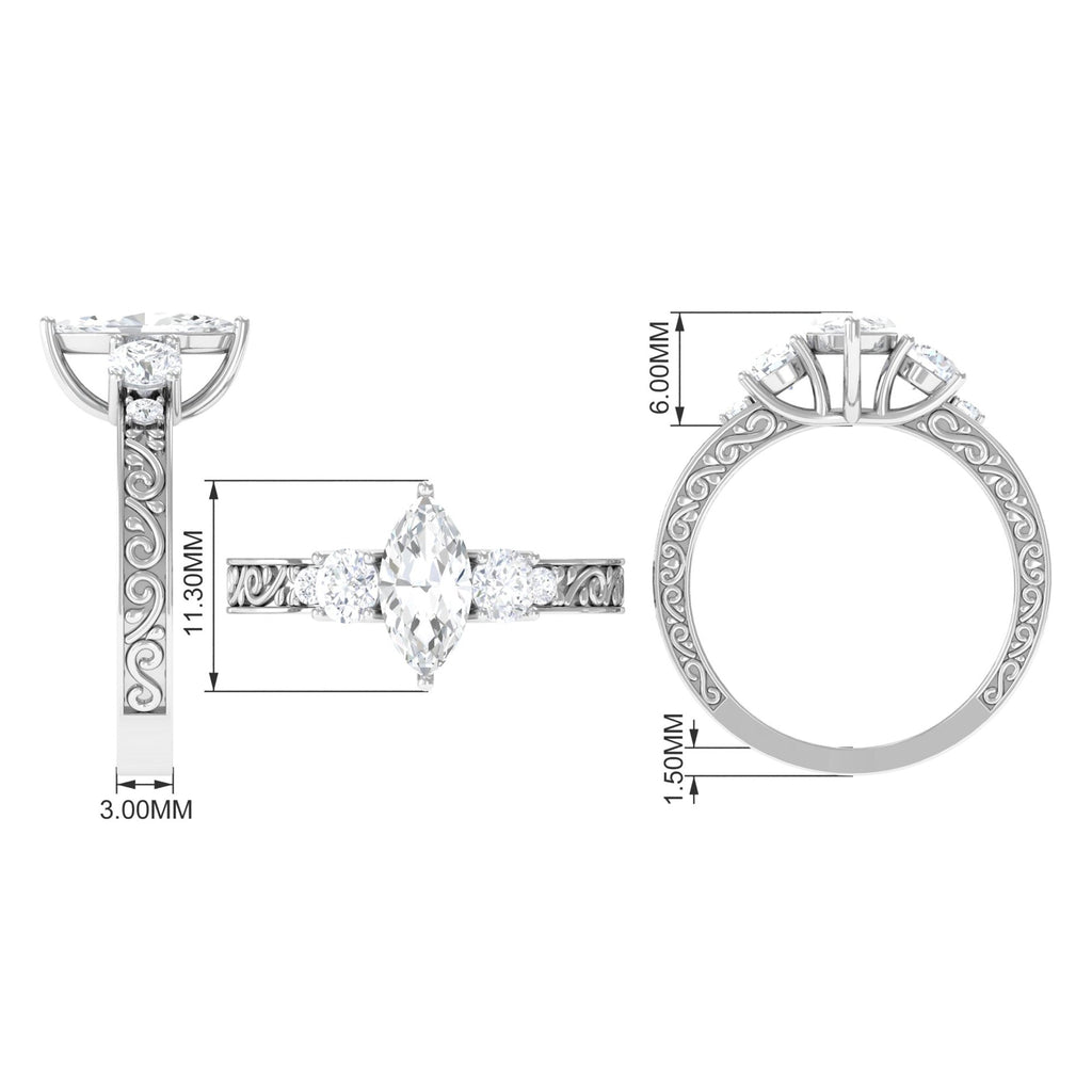 Certified Zircon Three Stone Engraved Band Ring