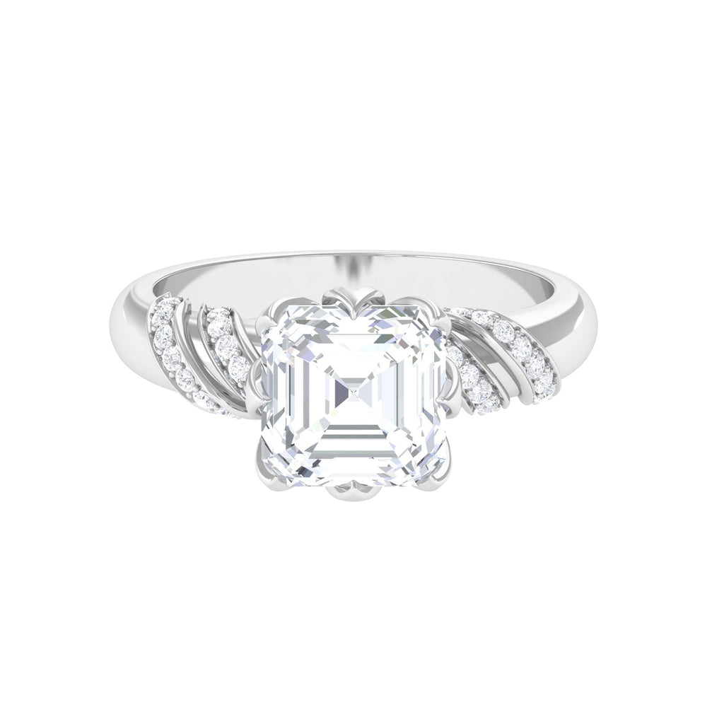 3.5 CT Asscher Zircon Designer Solitaire Engagement Ring in Petal Prong Setting