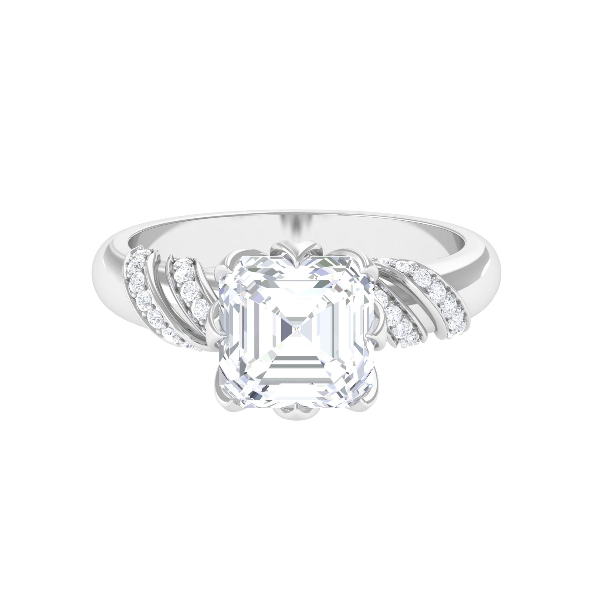 3.5 CT Asscher Zircon Designer Solitaire Engagement Ring in Petal Prong Setting
