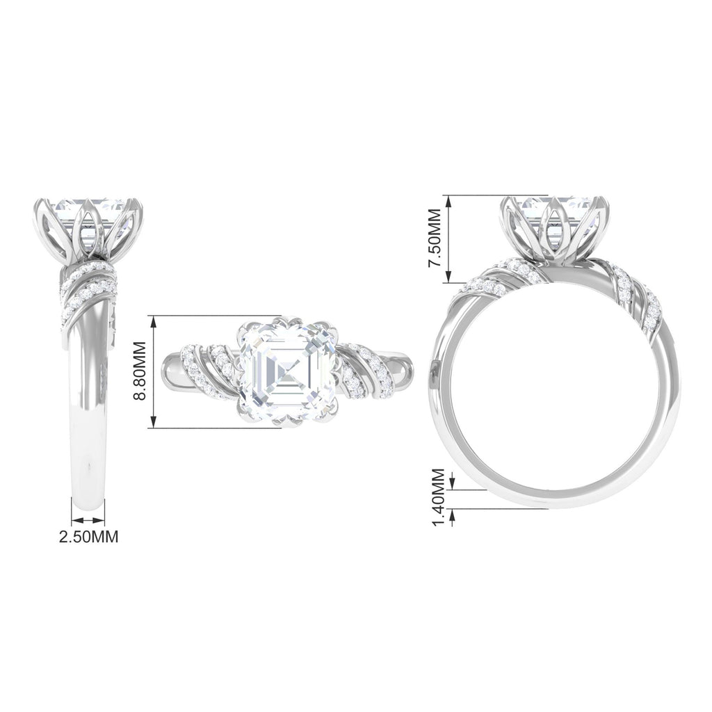 3.5 CT Asscher Zircon Designer Solitaire Engagement Ring in Petal Prong Setting