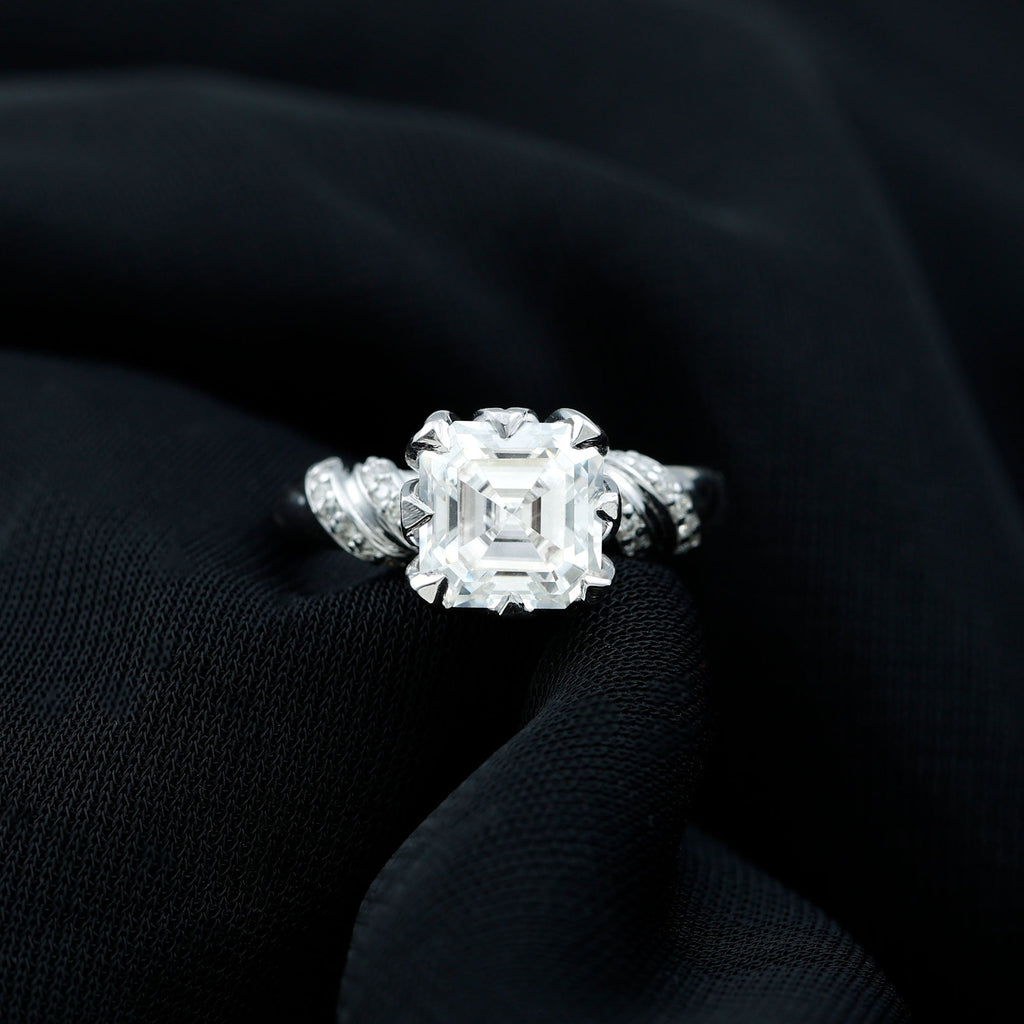 3.5 CT Asscher Zircon Designer Solitaire Engagement Ring in Petal Prong Setting
