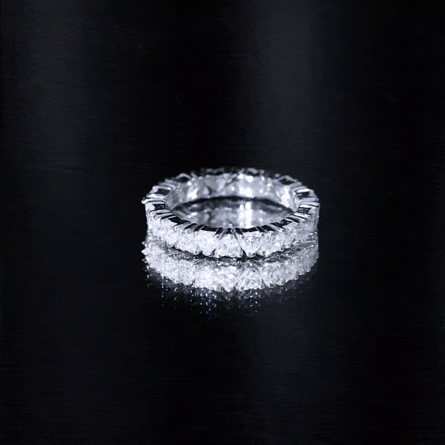 Claw Set Cubic Zirconia Heart Eternity Band Ring in Gold