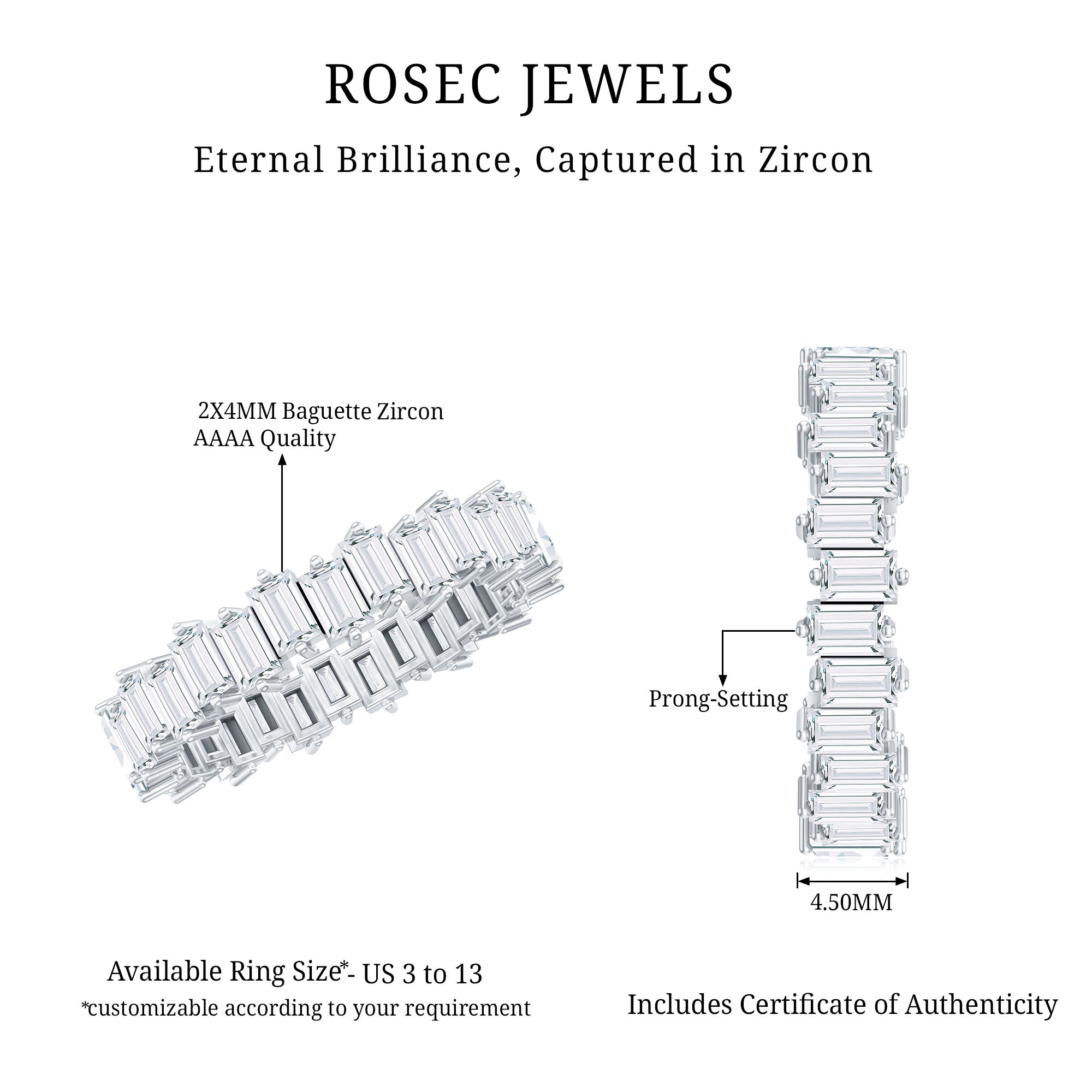 Baguette Cut Cubic Zirconia Uneven Eternity Band Ring