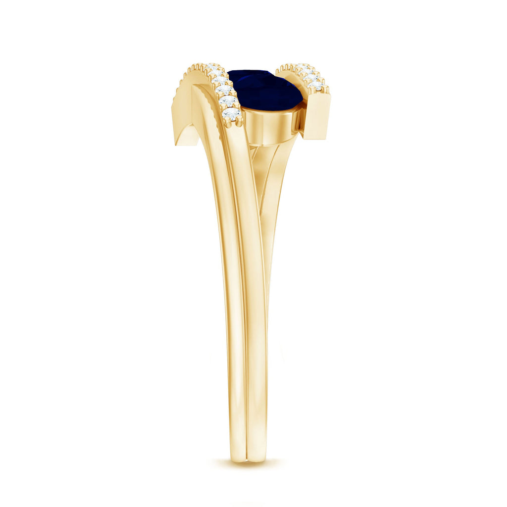 0.50 CT Blue Sapphire Three Stone Bypass Ring with Diamond Accent