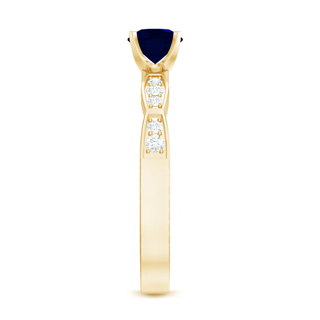 Blue Sapphire Solitaire Engagement Ring with Diamond Side Stones