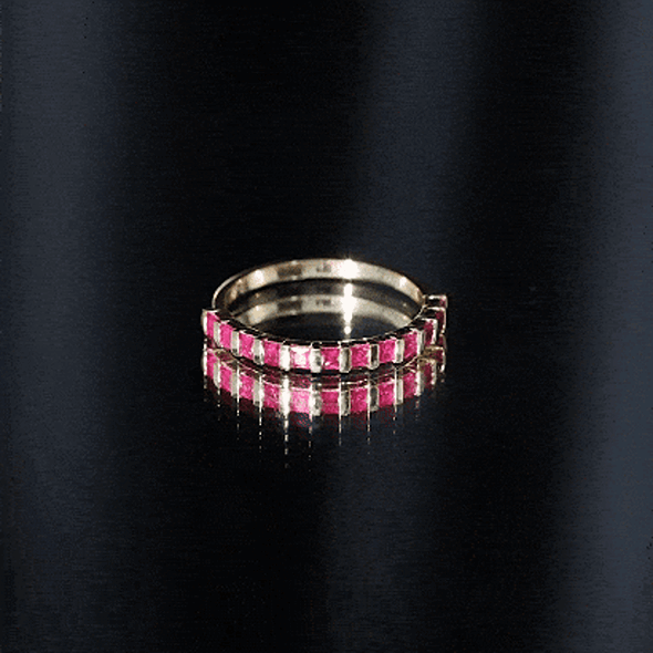 Princess Cut Ruby Semi Eternity Ring in Bar Setting
