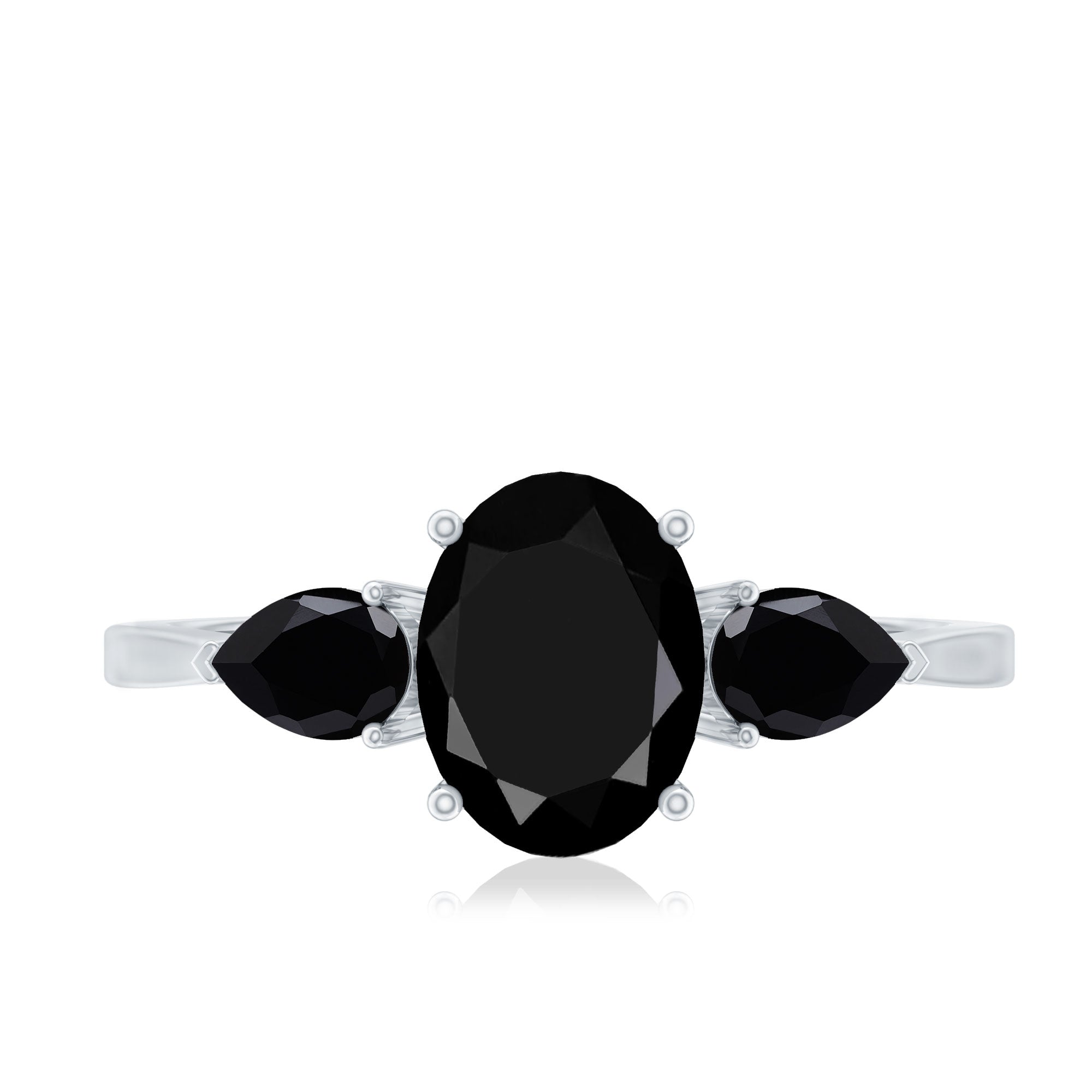 Natural Black Onyx Three Stone Engagement Ring