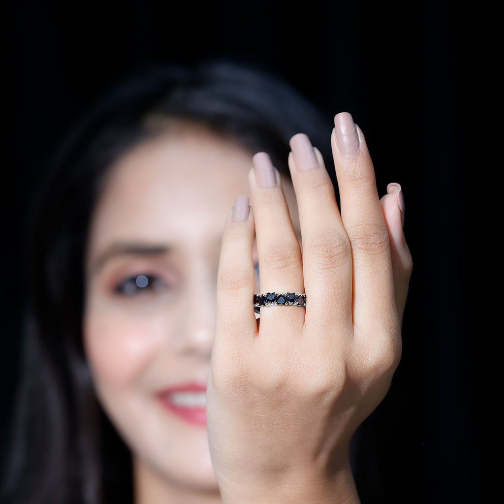 Heart Shaped Black Onyx Eternity Wedding Band