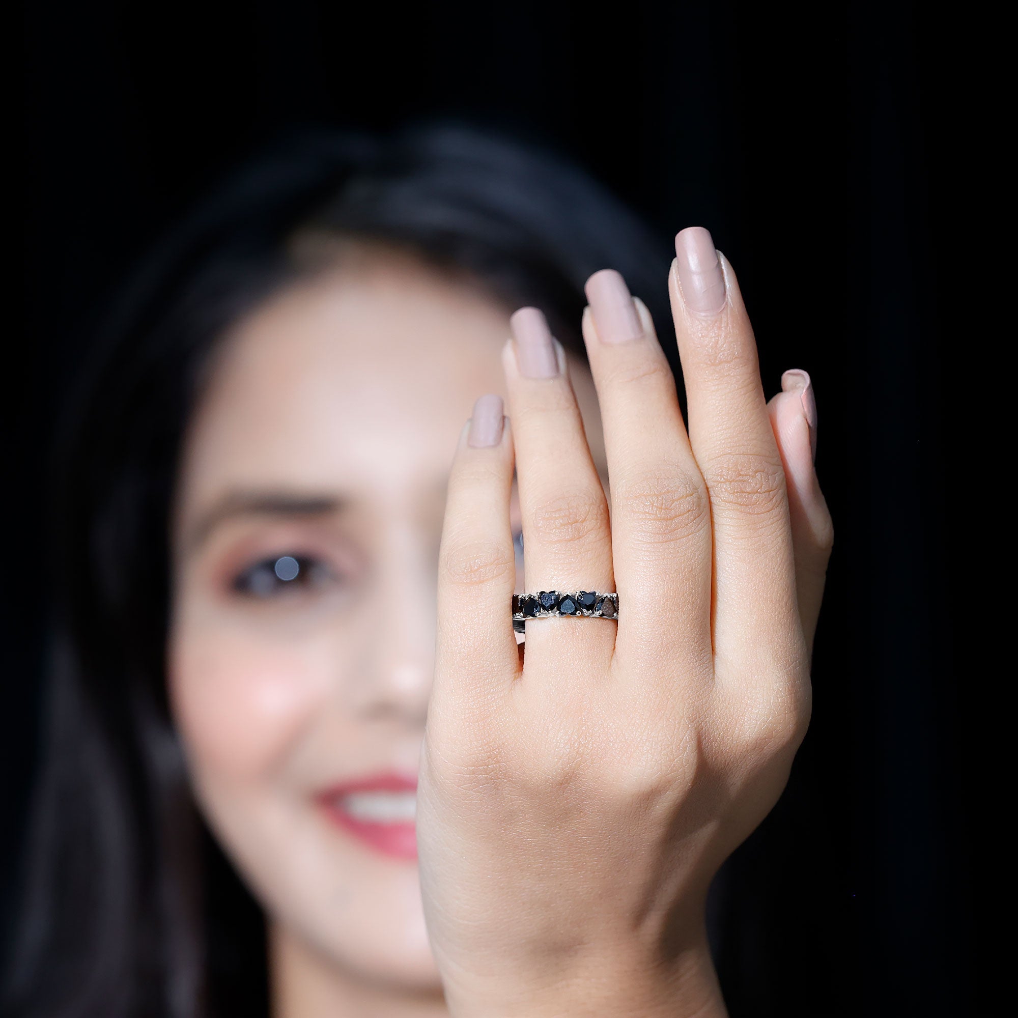 Heart Shaped Black Onyx Eternity Wedding Band
