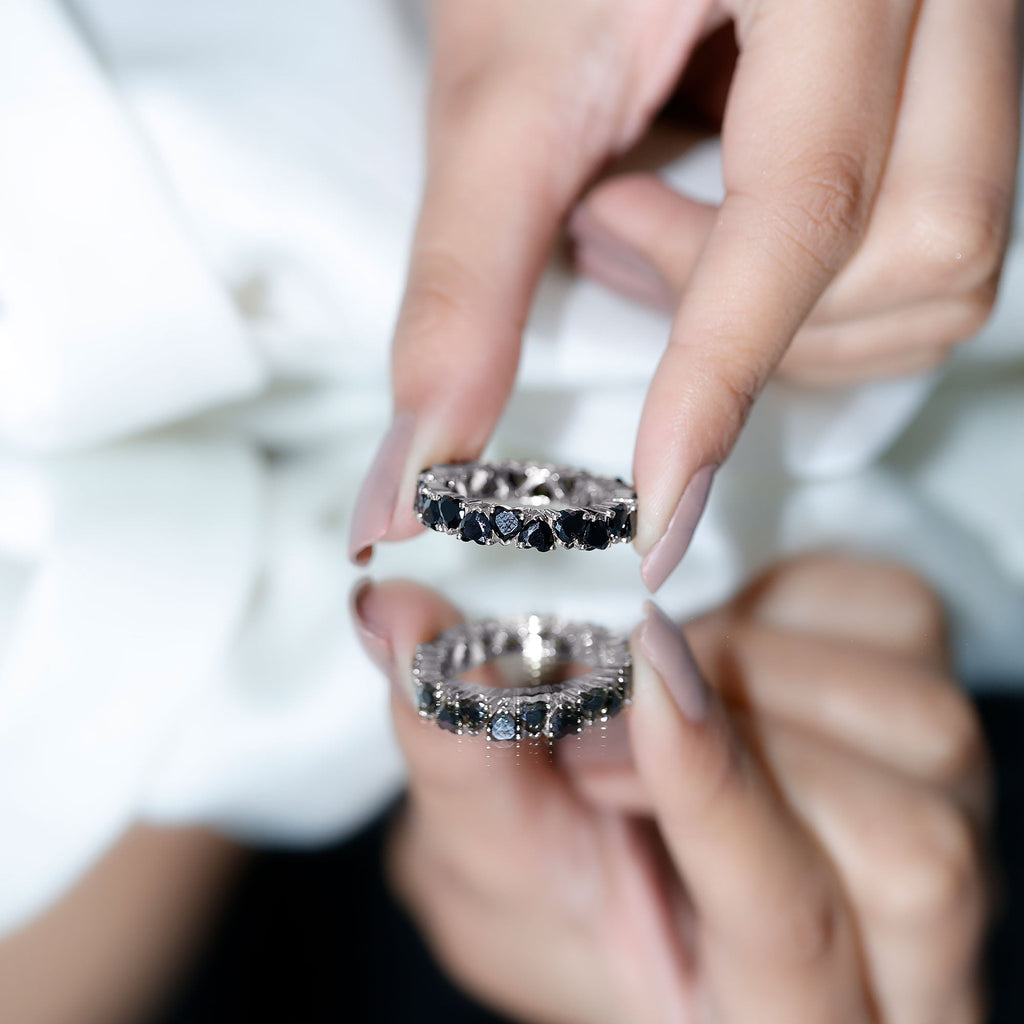 Heart Shaped Black Onyx Eternity Wedding Band