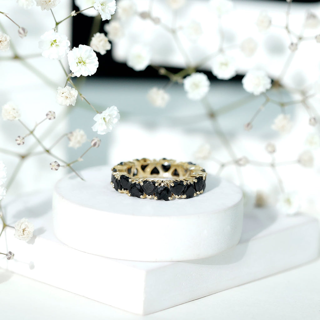 Heart Shaped Black Onyx Eternity Wedding Band