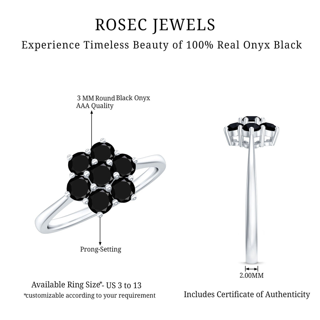 Genuine Black Onyx Flower Engagement Ring With Certificate