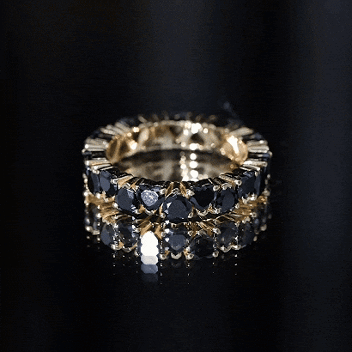 Claw Set Heart Shape Black Spinel Eternity Band Ring