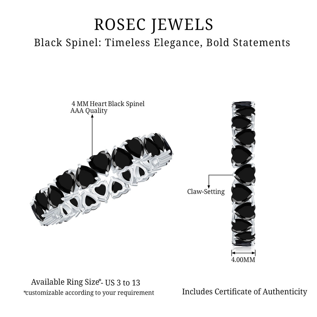 Claw Set Heart Shape Black Spinel Eternity Band Ring