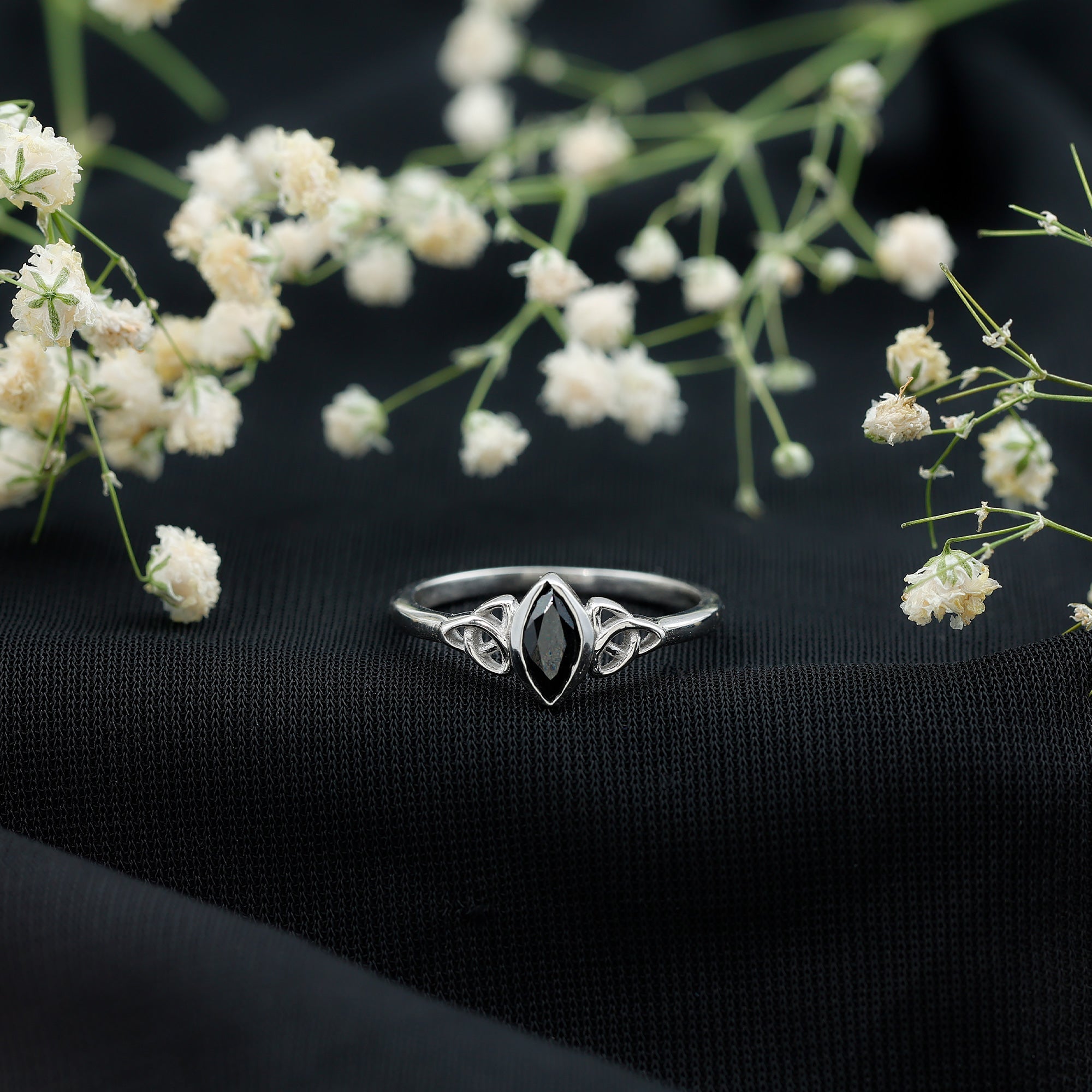 Marquise Cut Lab Grown Black Diamond Celtic Promise Ring