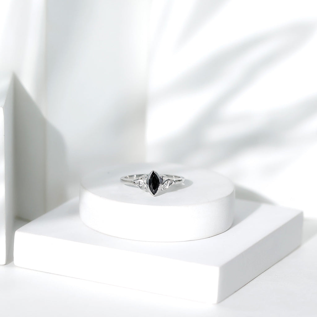 Marquise Cut Lab Grown Black Diamond Celtic Promise Ring