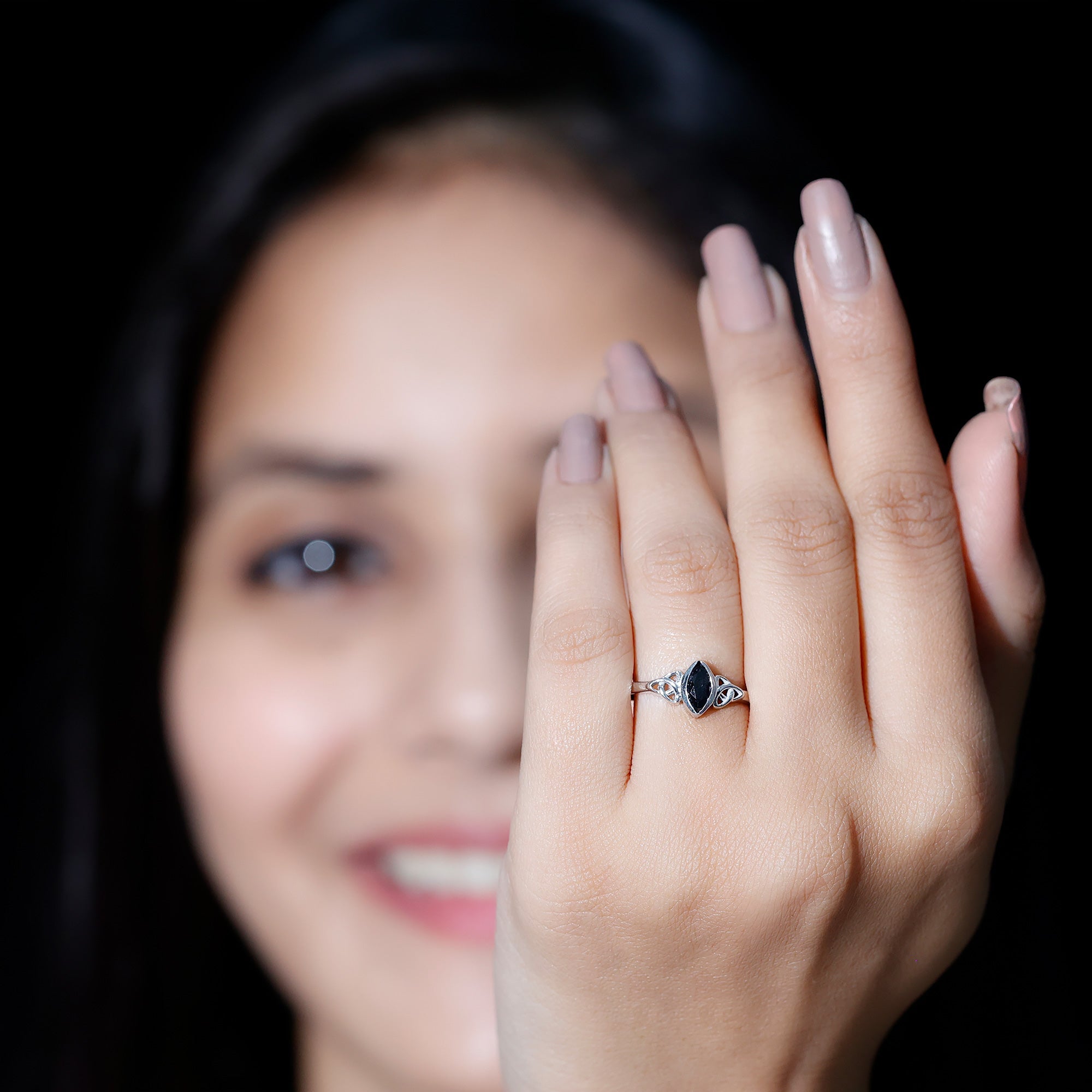 Marquise Cut Lab Grown Black Diamond Celtic Promise Ring