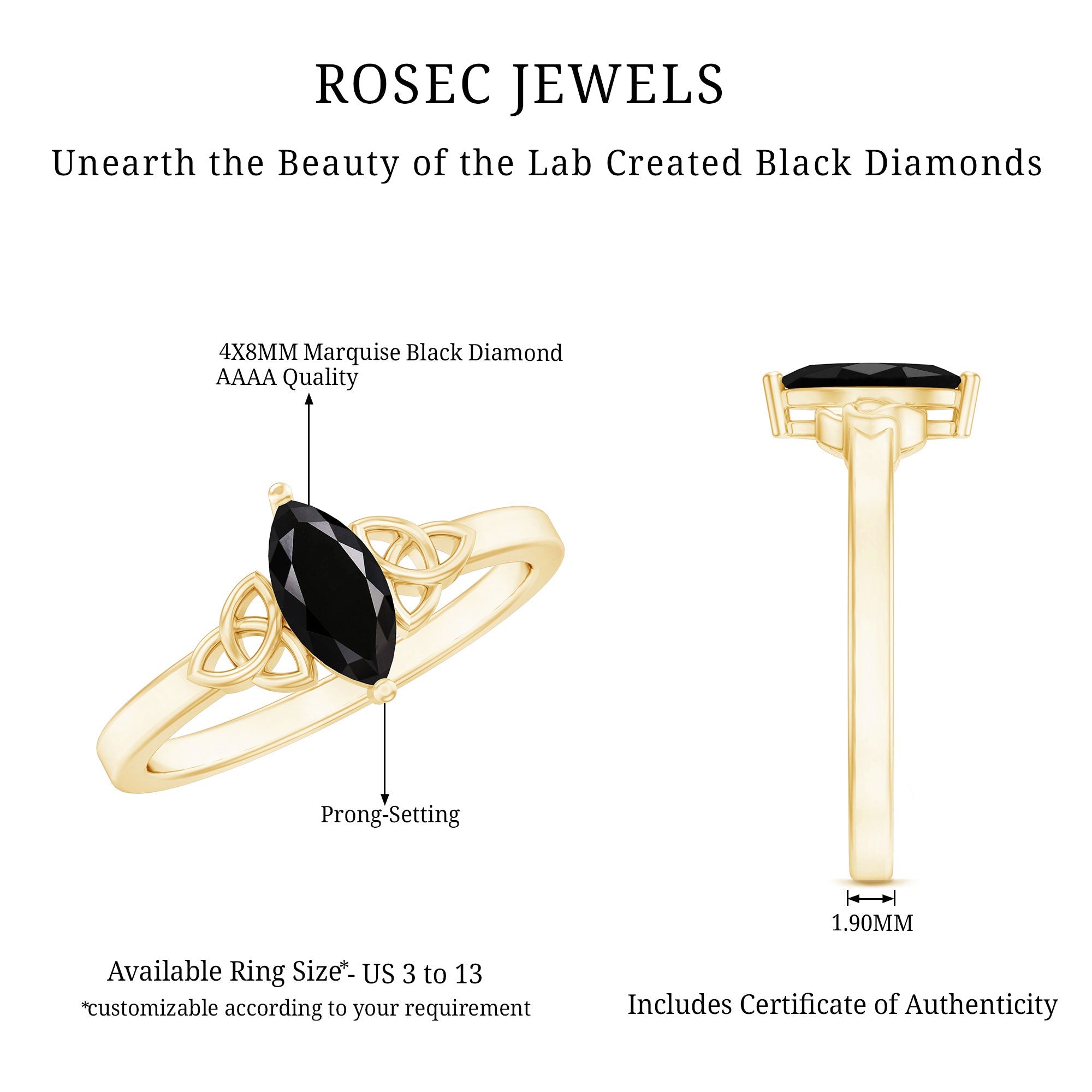 Marquise Cut Lab Grown Black Diamond Celtic Promise Ring