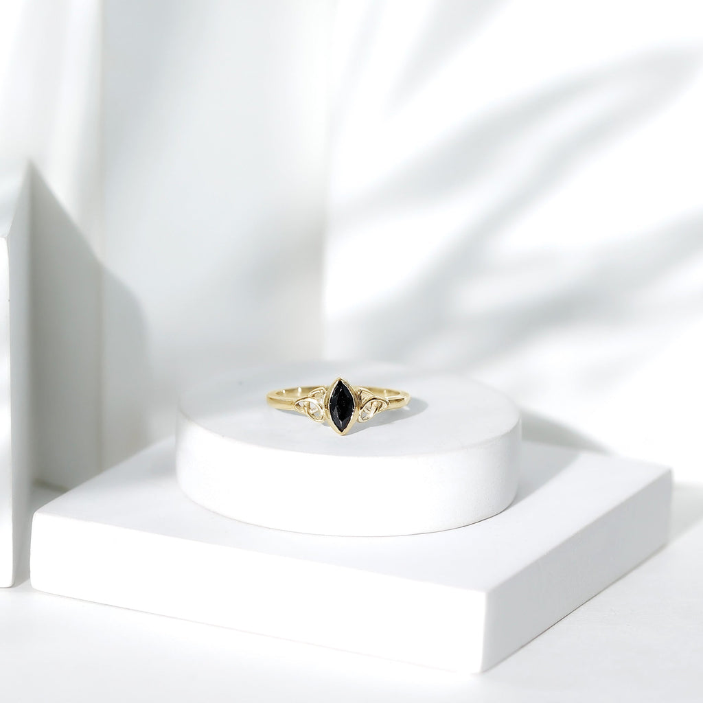 Marquise Cut Lab Grown Black Diamond Celtic Promise Ring