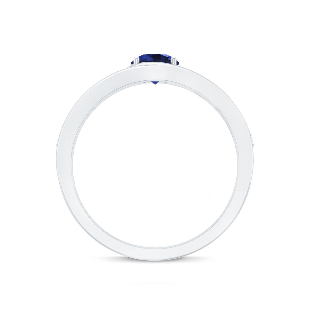 1 CT Created Blue Sapphire and Diamond Classic Engagement Ring
