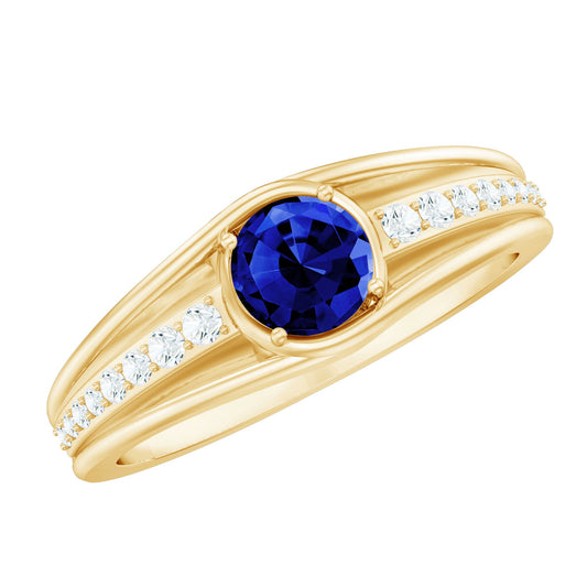 1 CT Created Blue Sapphire and Diamond Classic Engagement Ring