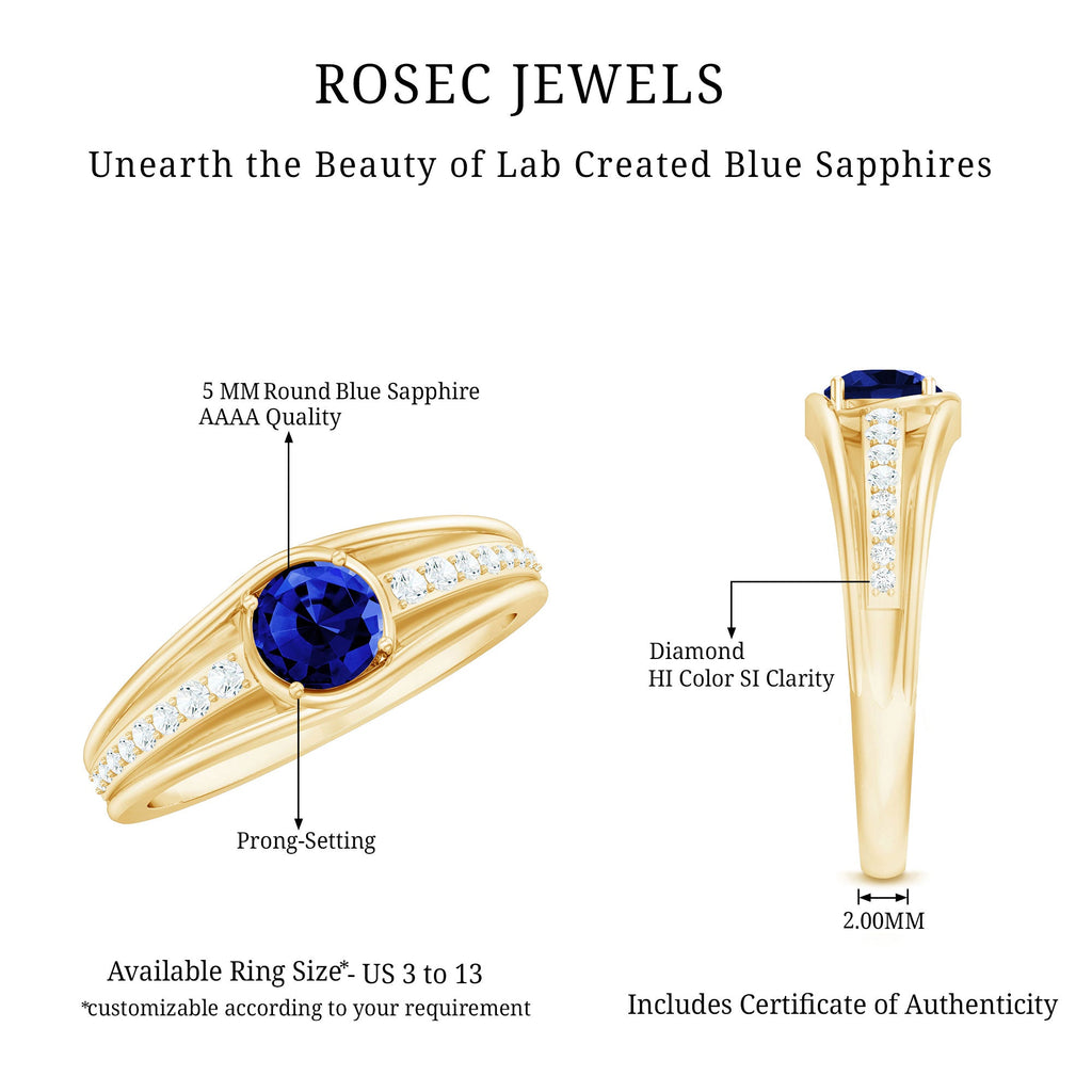 1 CT Created Blue Sapphire and Diamond Classic Engagement Ring