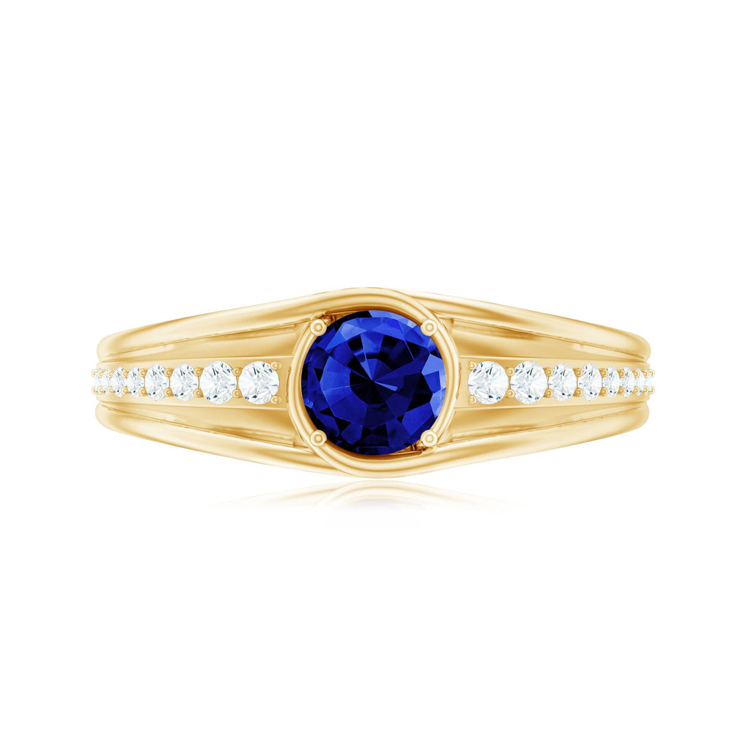 1 CT Created Blue Sapphire and Diamond Classic Engagement Ring