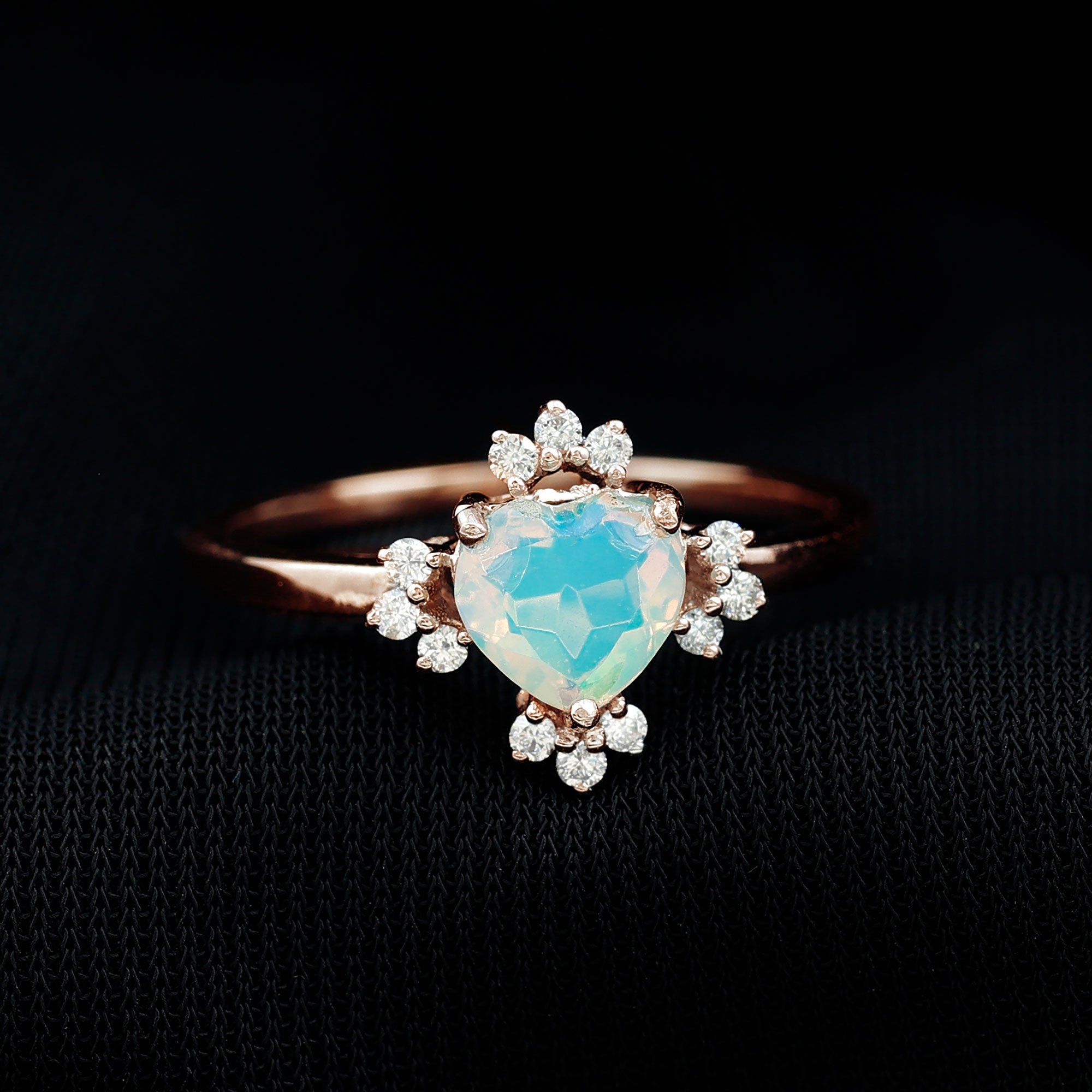 Natural 6mm Opalescent Heart Engagement Ring with Diamond
