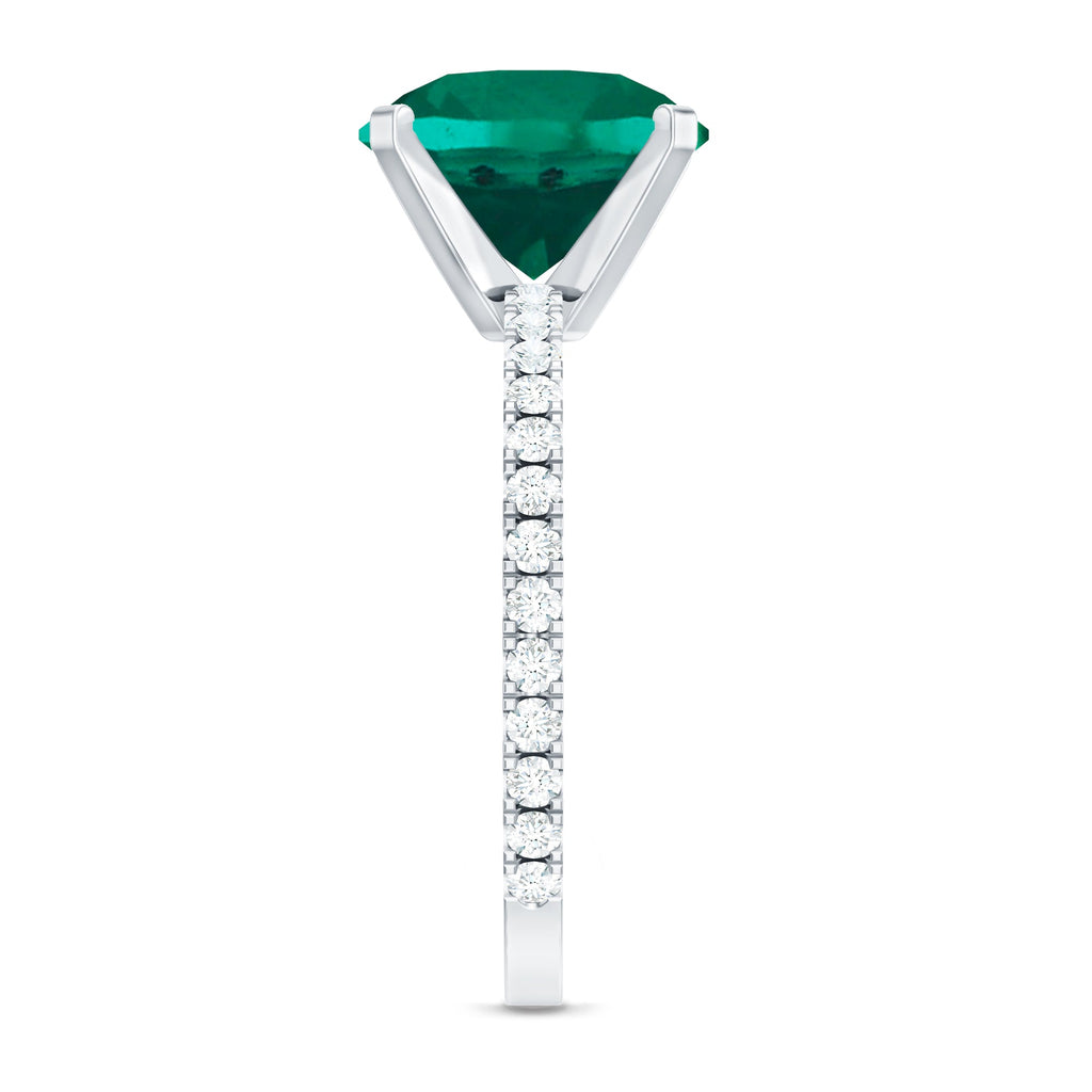 Certified 10 mm Lab Grown Emerald Huge Engagement Ring with Diamond