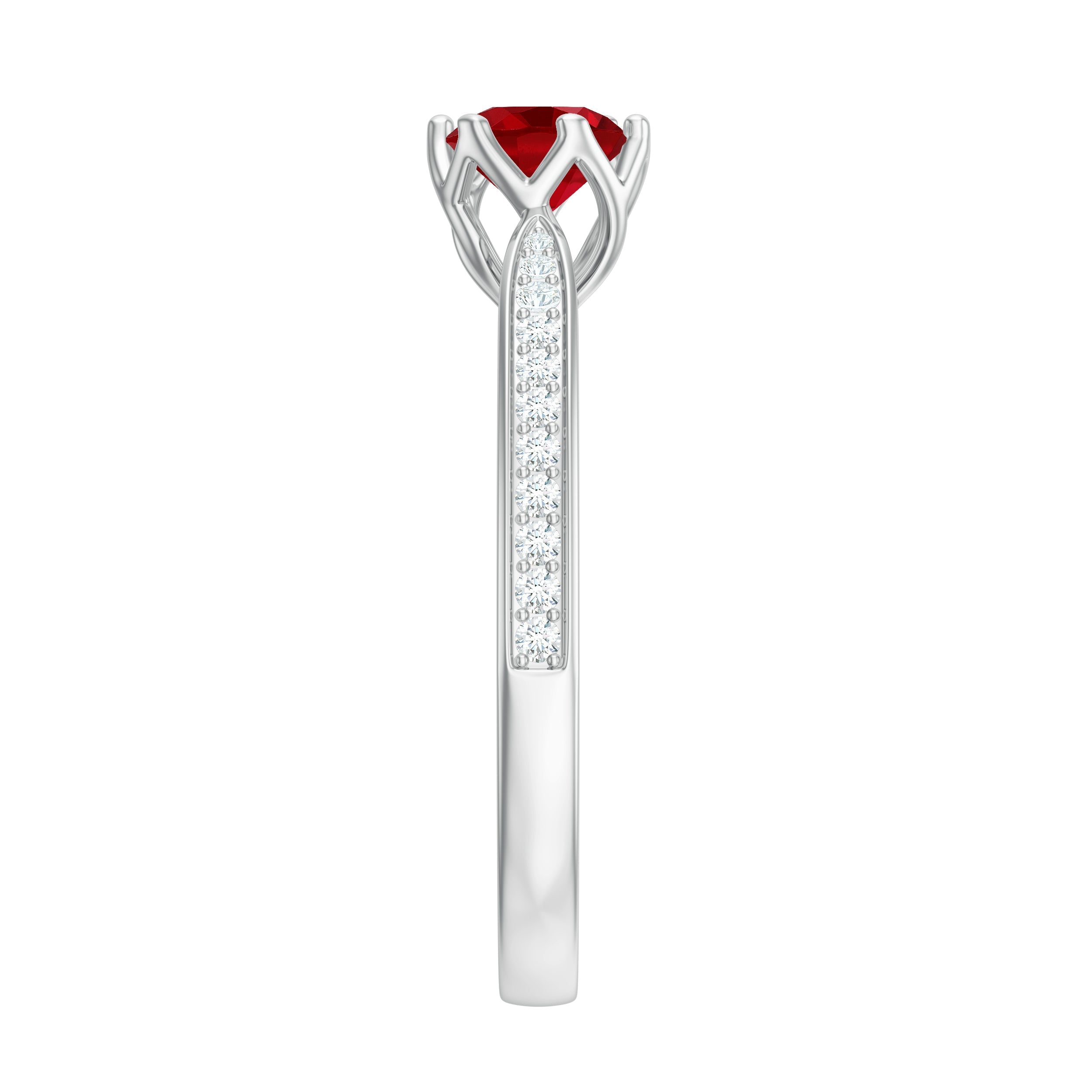 1 CT Round Shape Created Ruby Solitaire Engagement Ring with Diamond