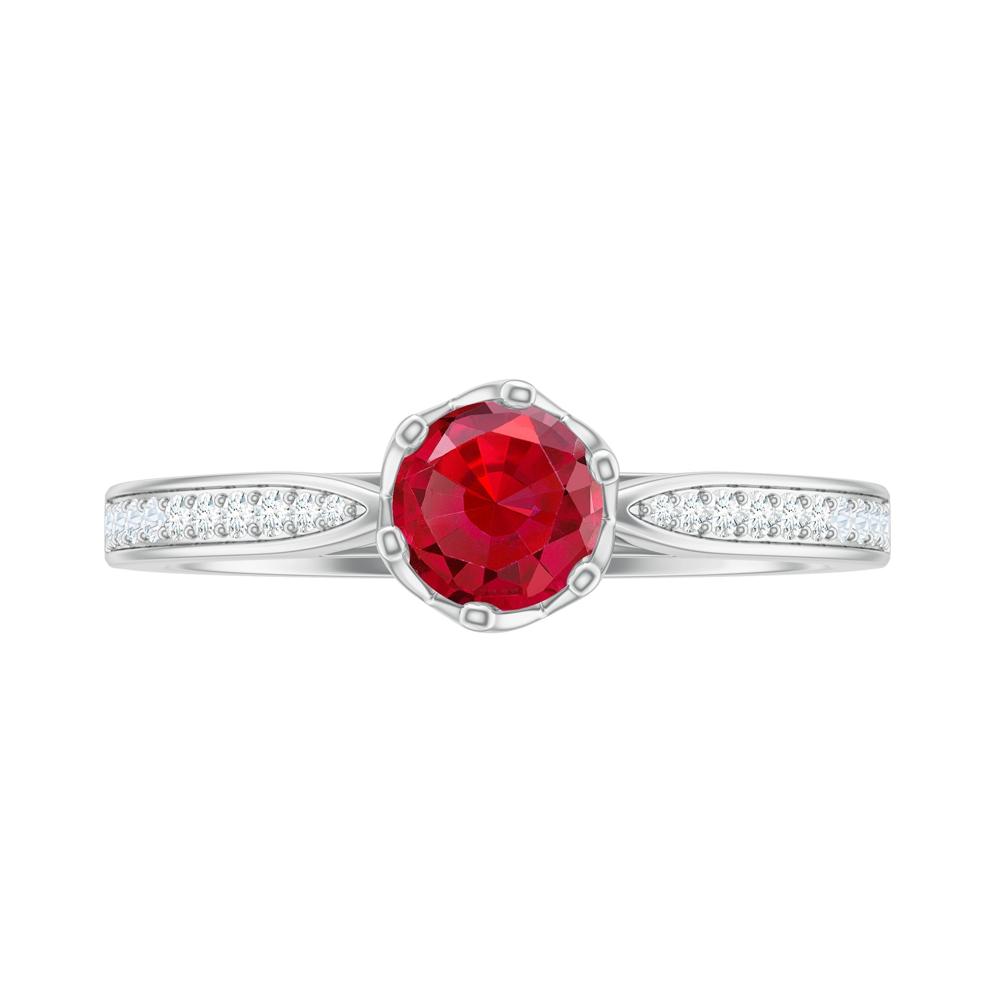 1 CT Round Shape Created Ruby Solitaire Engagement Ring with Diamond