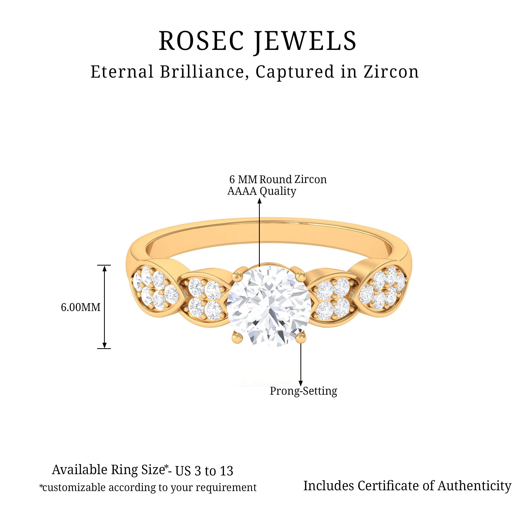 1.50 CT Classic Round Zircon Solitaire Engagement Ring in Gold