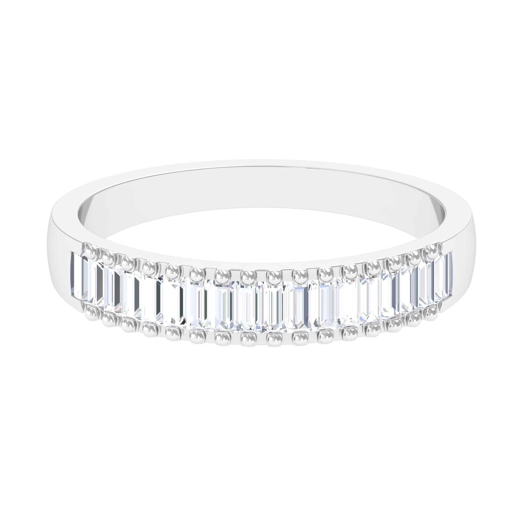 Baguette Cut Zircon Minimal Half Eternity Ring with Gold Beaded
