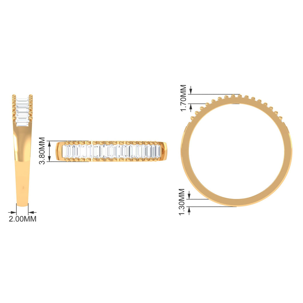Baguette Cut Zircon Minimal Half Eternity Ring with Gold Beaded