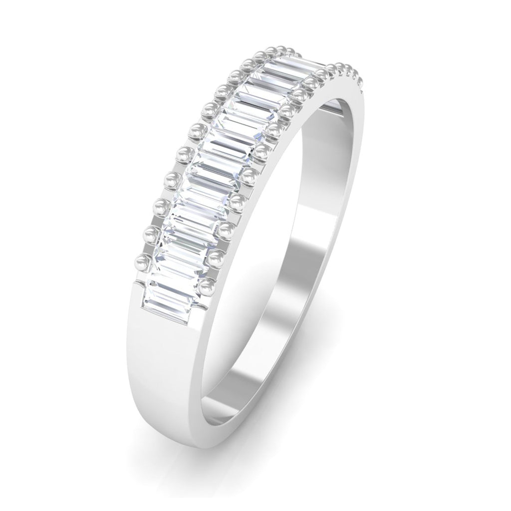 Baguette Cut Zircon Minimal Half Eternity Ring with Gold Beaded