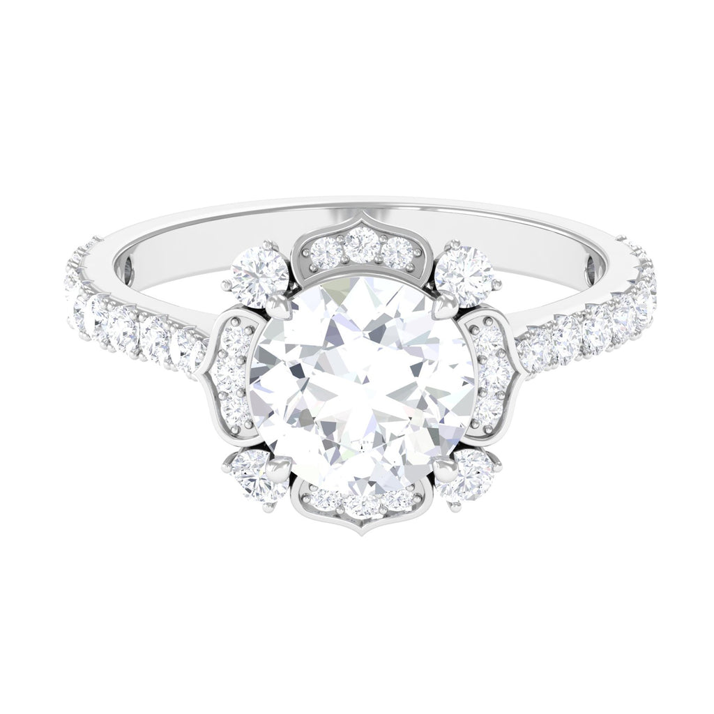Cubic Zirconia Flower Engagement Ring in Gold
